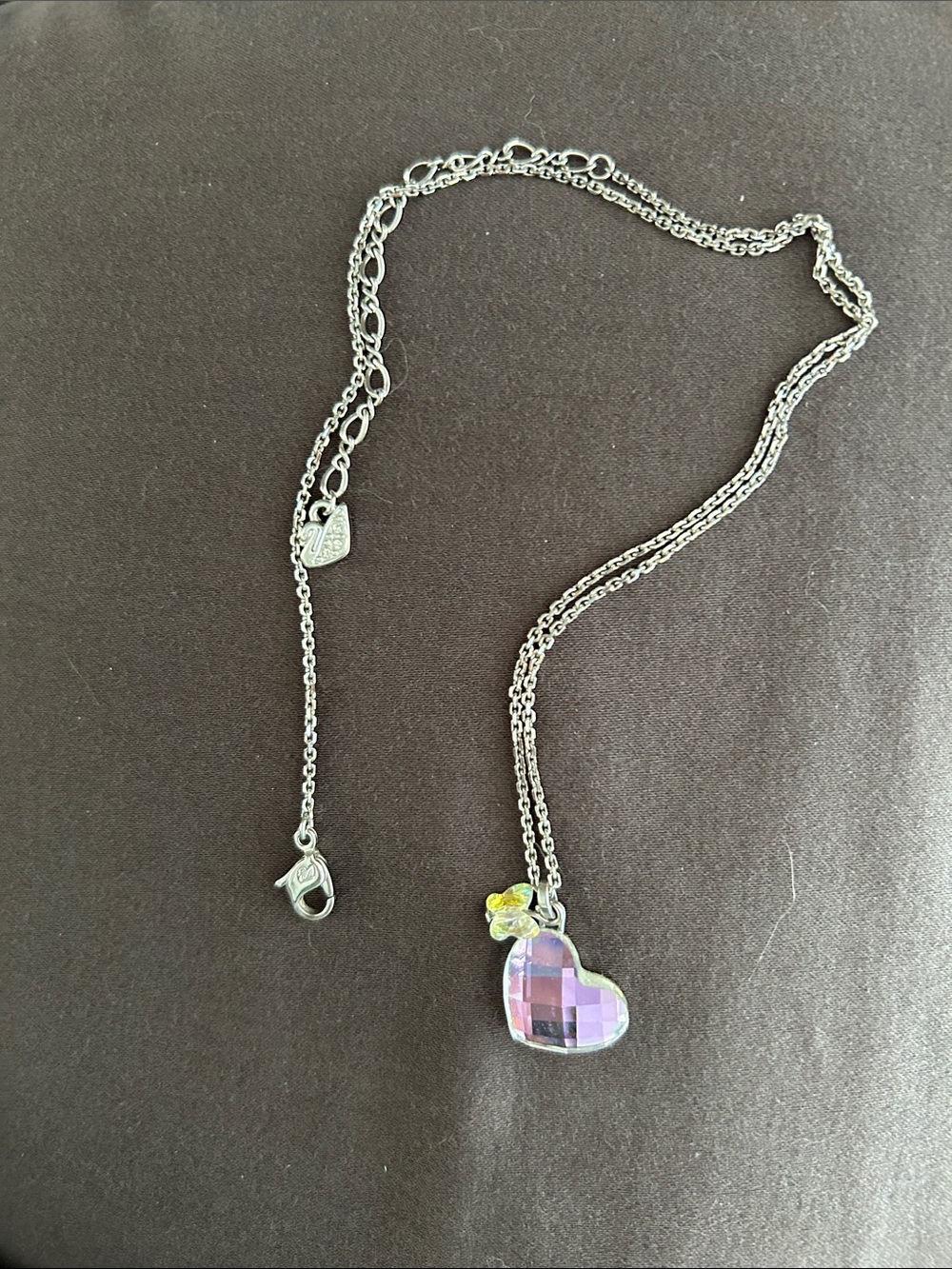 Swarovski Silver Necklace with Pink Heart and Yellow Accent